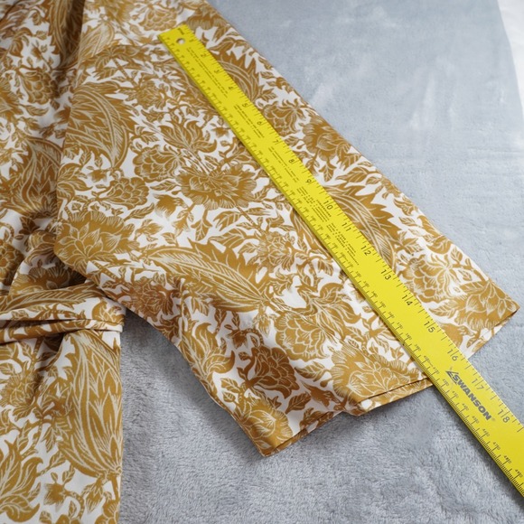 Natori Womens Satin Robe Sz L Long Floral Belted Full Classic Gold White Pockets - Picture 9 of 16